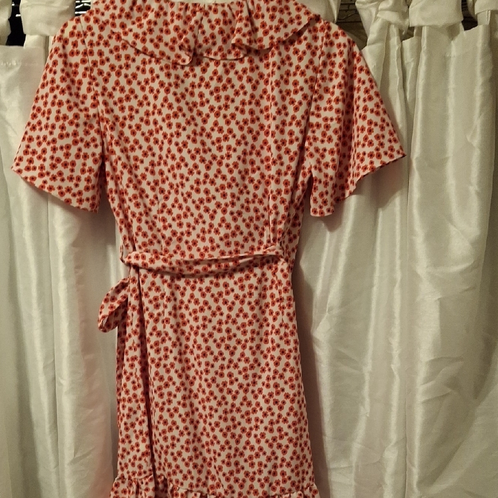 Topshop Red and White Floral Wrap Mini Dress 10 - Picture 12 of 12